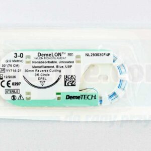 DEMELON Sutură chirurgicală (neabsorbabilă) 3/0 75cm albastru cu un ac reversibil DEMETECH 3/8 30mm 1 buc